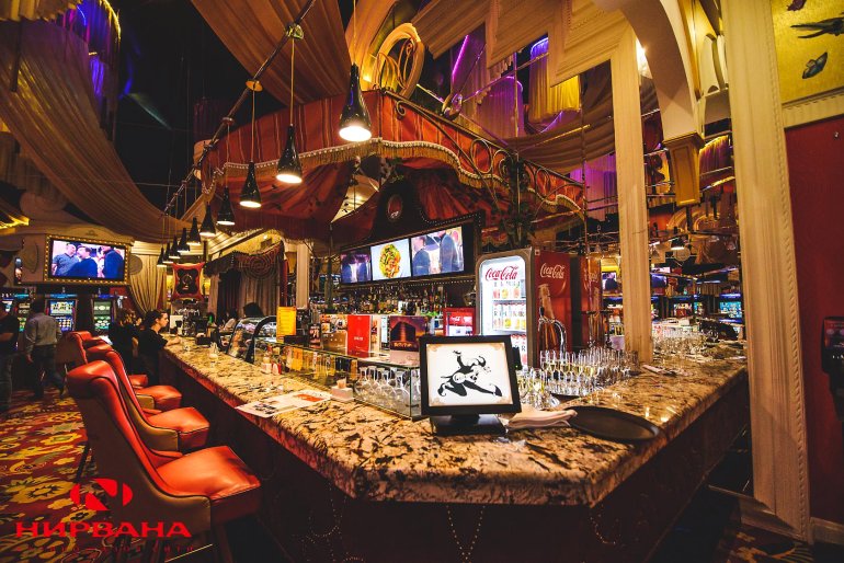 The bar counter at the Nirvana Casino